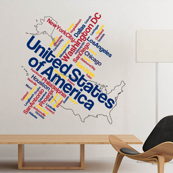 Usa America Map Word Pattern Ilration Removable Wall Sticker Usa America Map Word Pattern Ilration Removable Wall Sticker City Buildings Art Decals Mural Diy Wallpaper For Room Decal